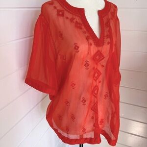 Old Navy Sheer Blouse, Size XL, bright orange, with embroidered patterns